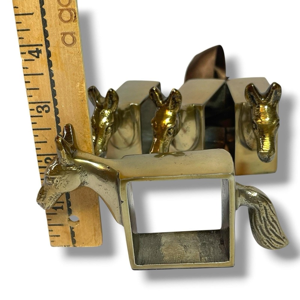 New Boxwoods Set of 4 Brass Tone Horse Napkin Rings Equestrian Table Decor - Picture 8 of 8